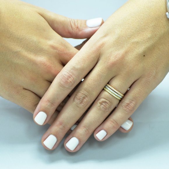 Diamond Wedding Band Set 14K Gold Rings 0.60 TCW - Picture 4 of 6